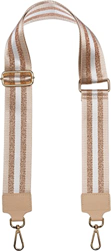 styleBREAKER Breiter Taschen Schulterriemen verstellbar mit Metallic Streifen Muster, Wechsel Taschengurt, Handyband, Handykette 02013029, Farbe:Beige-Rosegold