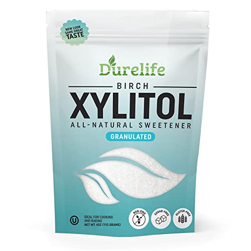 DureLife XYLITOL Sugar Substitute 4 OZ Made From 100% Pure Birch Xylitol NON GMO - Gluten Free - Kosher, Sugar alternative, (4OZ SAMPLE SIZE)