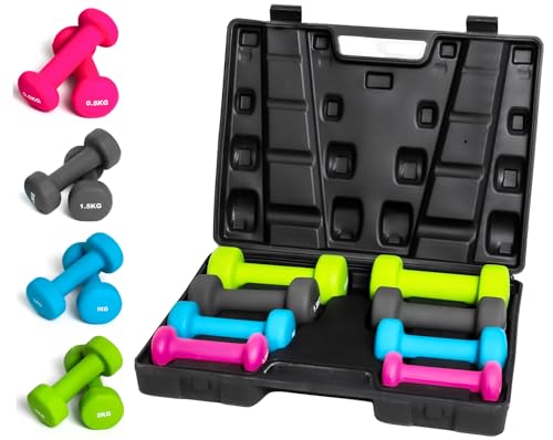 Juego de mancuernas hexagonales de neopreno con funda de transporte, juego de pesas ideal para el hogar para tonificar el cuerpo (10 kg)