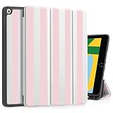 Tuiklol for iPad 10.2 Inch 2021 2020 2019 Release 9th / 8th / 7th Generation Case, Built-in Pencil Holder TPU Protective Stand Back Cover Trifold Stand-Auto Wake/Sleep, Striped Pink