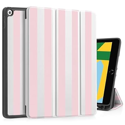 Tuiklol for iPad 10.2 Inch 2021 2020 2019 Release 9th / 8th / 7th Generation Case, Built-in Pencil Holder TPU Protective Stand Back Cover Trifold Stand-Auto Wake/Sleep, Striped Pink