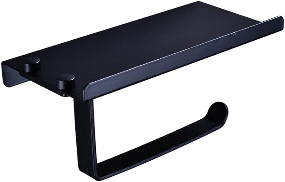 Tissue Roll Holder Toilet Paper Holder Black with Shelf, Space Aluminum Toilet Paper Holder Wall Mounted Tissue Roll Dispenser for Bathroom Bathroom Hardware