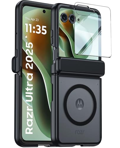 Mipoclea Transparante hoes voor Motorola Razr 60 Ultra met geïntegreerde displaybescherming (zwart)