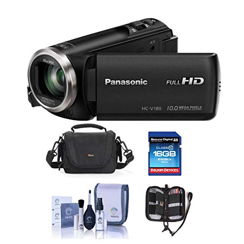 Panasonic Hc-V180K Full Hd Camcorder With 50X Stabilized Optical Zoom - Bundle With Video Bag, 16Gb Sdhc Card, Cleaning Kit, Memory Wallet #TOP8