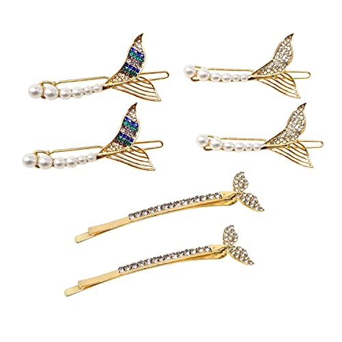 Honbay 6Pcs Mermaid Hair Clips Mini Rhinestone Mermaid Tail Pearl Hairpins Elegant Hair Barrettes For Girls Women Hair Accessories (3 Style) #TOP10