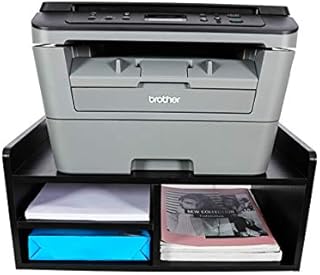 EasyPAG Desktop Wood 2 Tier Printer Stand with Storage Fax Shelf Office Supplies Organiser A4 Paper Holder,Black,508x380x230mm