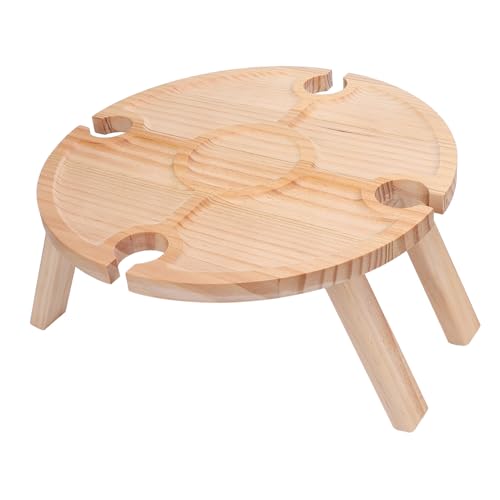 Yechiry Wine Picnic Table, Birch Wood Folding Wine Tray for Outdoor Activities, Lightweight Snack Tray, Holds 4 Wine Glasses, Foldable, Ideal for Party, Camping, Beach