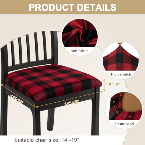 Image of SearchI 6 Pack Christmas Seat Covers for Dining Room Chairs Stretch Printed Xmas Chair Seat Covers,Removable Upholstered Chair Seat Protector for Christmas Decoration,Kitchen,Office (Black /Red Plaid)