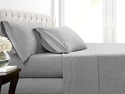 Morgan Home Cotton Rich Twin Xl Size Jersey Sheet Set | T-Shirt Soft | Heather Knit | Machine Washable| All Season Lightweight | Stretch Snug Fit Bed Sheets | Warm & Cozy #TOP1