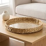Avery Home Water Hyacinth Woven Decorative Tray with Acrylic Insert, 16'