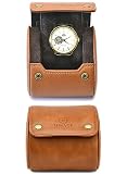 Leather Watch Rroll Travel Case Single Watch Roll Holder Tawny Brown Full Grain Cow Leather - Mirage Heritage Collection