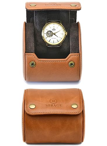 Watch Case for Men - Watch Roll Travel Case - Storage Organizer and Display - Mirage Watch Roll Cases, Cow Real Leather/Single watch case, 6x4x2, Classic Luxury
