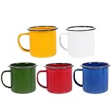 RUNROTOO Tazas Esmaltadas para Café y Té Colores Surtidos Juego de 5 Piezas Multifuncionales Acabado Vintage para Uso Diario y Excursiones