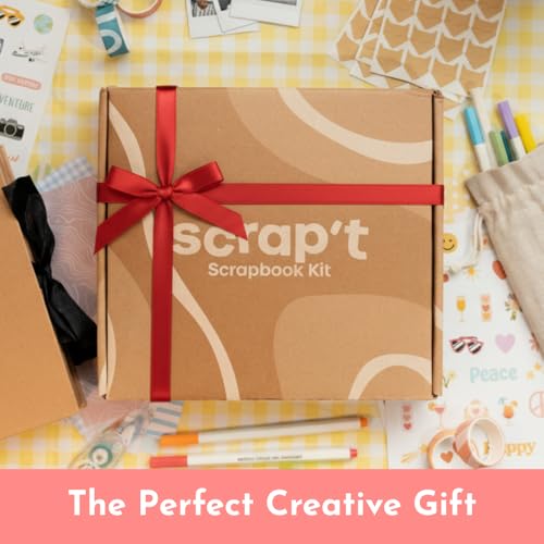 Scrapbook Kit - 80 Page Photo Album DIY Scrapbook - Holds 300+ Photos, with Metallic Pens, 150+ Stickers, Glue Pen, Washi Tapes, Backing Paper, Photo Corner Stickers (Starter Kit - 8 x 8 Inch, Kraft) by Scrap't - Image 5