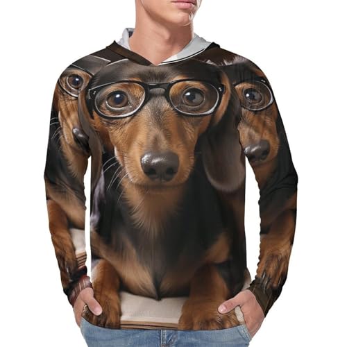 Mens UPF 50+ Sun Protection Hoodie Rash Guard Long Sleeve Sun Shirt Hiking Dachshund Dog Fishing Hoodie-4