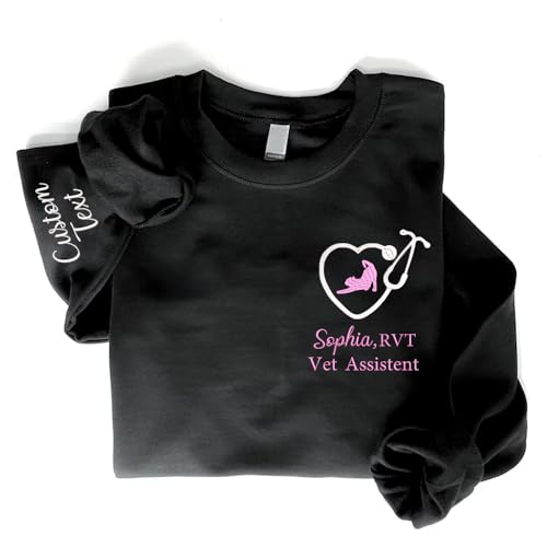 UrbanNEST Personalized Vet Tech Pullover, RVT Sweatshirt, Veterinarian Medicine, Embroidered Jacket, Scrubs, Assistant Gift2