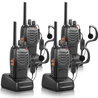 Maylawn Walkie Talkies Pack of 4, Long Range Walkie Talkies for Adults with Rechargeable Batteries, Portable 2 Way Radio with LED Light Earpieces 16CH Supports VOX Function (PMR446)