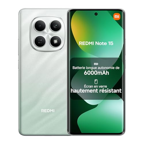 Xiaomi REDMI Note 15, Smartphone 6+128Go, Batterie Longue autonomie 6000mAh, Résistance à l'eau IP64, Appareil Photo Ultra-Net 108 Mpx, Écran FHD+ de 6,77, Vert, Garantie 2 Ans, Chargeur Non Inclus
