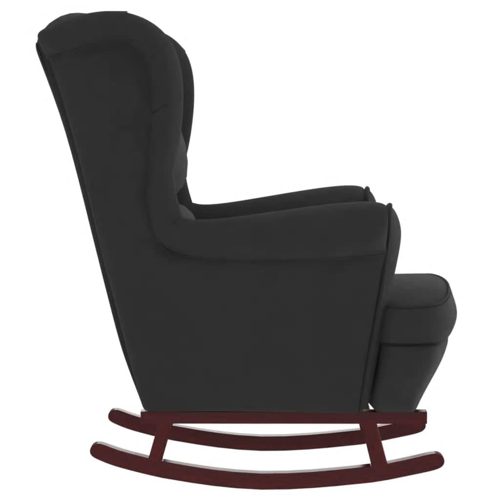 Fotel bujany z czarnego aksamitu, z płozami i taboretem z litego drewna, ergonomiczny fotel relaksacyjny do salonu, sypialni, pokoju dziecięcego, wygodny do czytania, kołysania się i relaksu