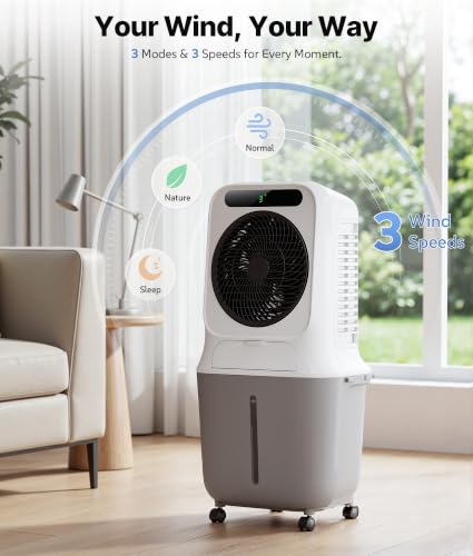 EXNOS Portable Swamp Cooler with 3 Wind Modes, 3 Speeds, 6.6 Gallon Water Tank for Evaporative Air Cooler Long Cooling, 2 Ice Packs — view 3
