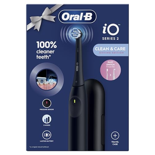 Oral-B Elektryczna szczoteczka do zębów iO Series 2, 1 szczotka zapasowa, 3 tryby czyszczenia do pielęgnacji zębów, technologia magnetyczna, etui podróżne, uchwyt na szczoteczkę do zębów