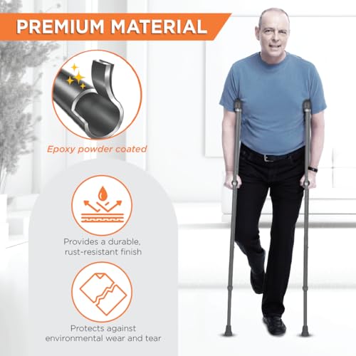 Vissco Astra Under Arm Crutches Aluminium, Crutches for those Physically Chalenged With Adjustable Elbow Support, PVC grip Handle, Light Weight & Height Adjustable, Walking Stick (1 Pair) - XL (Grey) - Image 4