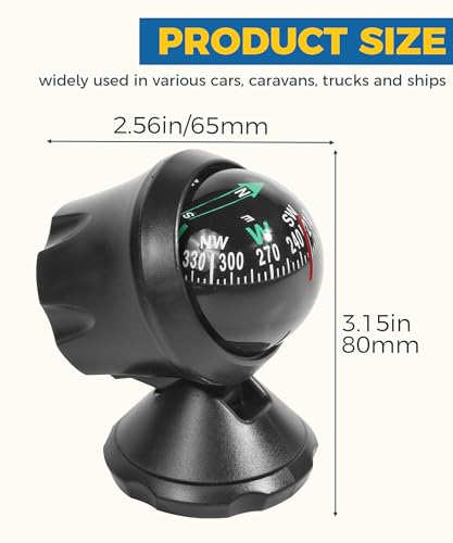Car Compass,Compass for Car,Automotive Compass Ball,Car Accessories Auto Compass Car Compass Dashboard,Car Mount Compass with Bottom Stick,Dashboard Compass for Boat Car Truck to Find Direction - Image 3
