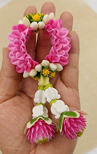 2Rabbit Value Pack 2Pcs Thai Rose Jasmine Garland / Handmade Clay Flowers For Souvenir,Gift,Good Luck,Congratulations,Worship Item / Diameter 2.25'' (Pink Rose) #TOP3