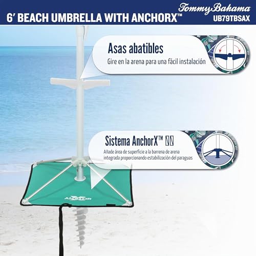 Sombrilla de playa portátil de 6 pies multicolor con ancla y bolsa para exteriores 3