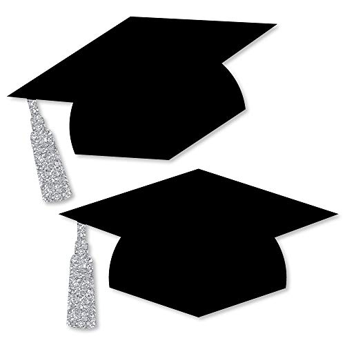 Big Dot of Happiness Silver Graduation Hat Decorations - DIY Large Party Essentials - 20 Count
