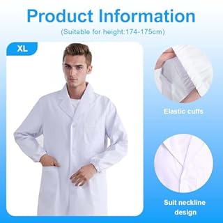YUPZAR Camice Laboratorio Chimica Ragazzo, Camici Bianco Laboratorio Uomo,Camicia Lunga Unisex Cappotto Sanitari per Studenti di Scuola, Ospedale, Medico, per Studenti di Arte