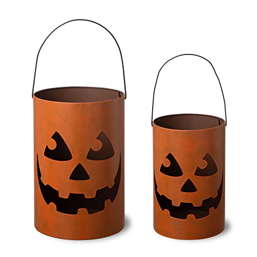 Glitzhome Halloween Candle Holder Bucket Set Of 2 Sizes Jack O Metal Lantern, Orange (Gh20040) #TOP9