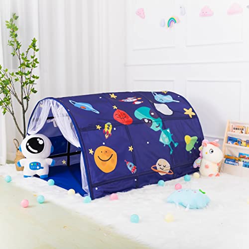 Happy Tent Space Stars Bed Tents For Kids Portable Play Tent Game House For Boys Girls Breathable Cottage Diy Inner Pocket Sleeping Tent Toddlers Playhouse With Double Net Curtain & Carry Bag (Blue) #TOP3