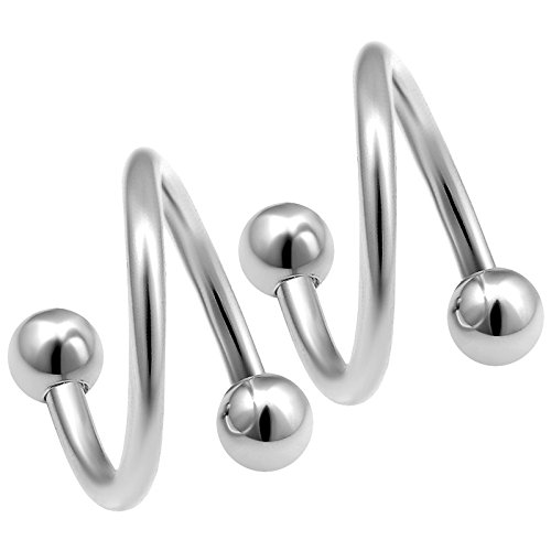 2pcs 18g Spiral Barbell Cartilage Earring Lip Tragus Eyebrow Hoop Helix Twisted Bar Surgical Steel Studs BBDH Balls 6mm