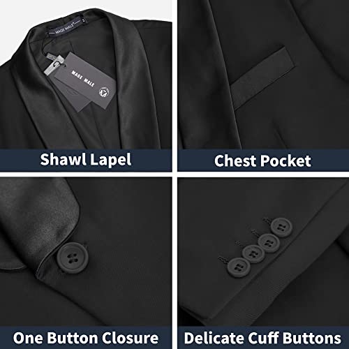 Mage Male Men's 3 Piece Suit Slim Fit Solid Shawl Lapel One Button Party Wedding Tuxedo Suits Blazer Jacket Vest Pants Set Black #TOP4