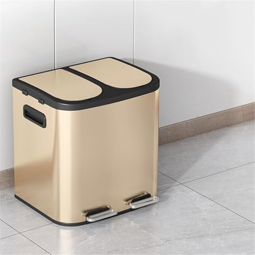 Cubo de basura rectangular 40 litros con doble compartimento 2 compartimentos 20 acero dorado 7