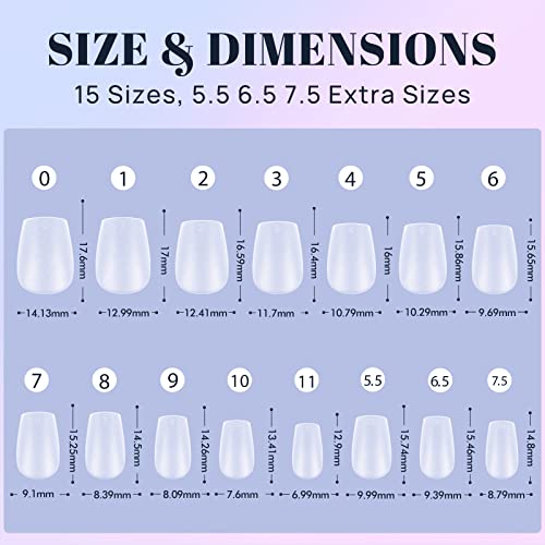 Ejiubas Coffin Nails Tips, 15 Sizes Pre-Buff Finish Extra Short Nail Tips, 300Pcs Ultra Fit & Natural Full Matte Soft Gel Nails, Full Cover False Nails With Box For Nail Extensions #TOP5