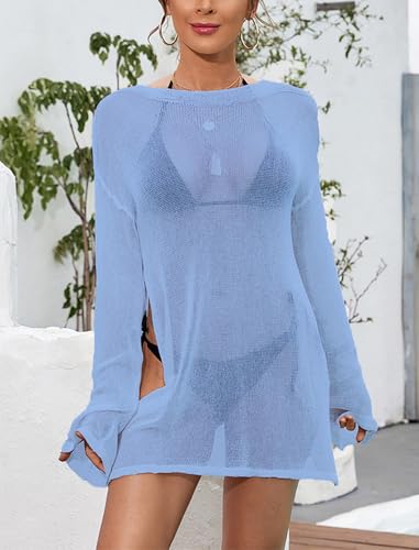 Image of Beautiful Nomad Women's Crochet Cover Ups for Swimwear Bathing Suit Sheer Mesh Beach Tops Swimsuit Vacation Outfits