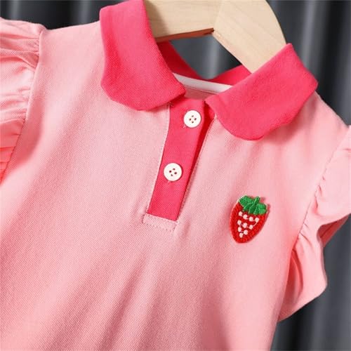 Girl's 2025 Summer Dresses Cotton Cute Strawberry Print Mini Dress Toddler Flutter Sleeve Doll Neck Preppy Dress 2-7y4