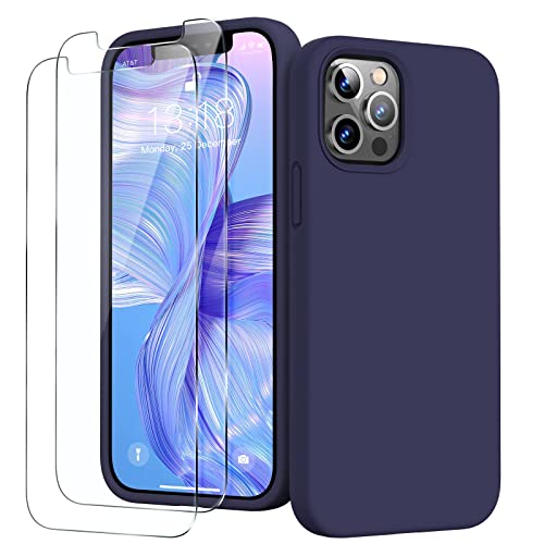 GOODVISH Etui 3 w 1, zaprojektowane dla iPhone'a 12, iPhone 12 Pro z 2 osłonami ekranu, miękkie etui na telefon z płynnym silikonem, z wyściółką z mikrofibry, odporne na wstrząsy, pełna ochrona 15.5