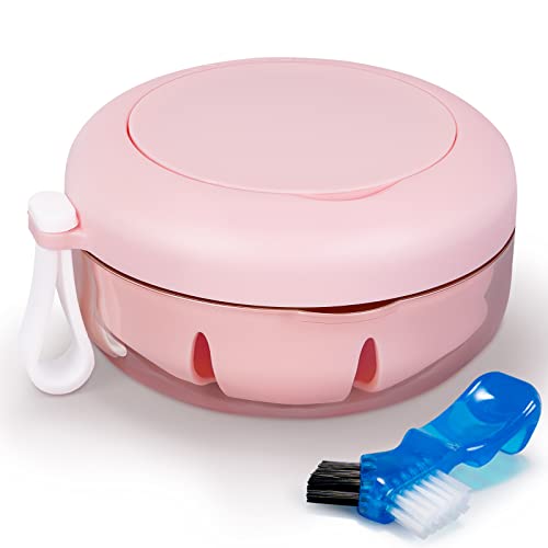 Leak Proof Denture Cup Kit Portable Retainer Case Perfect For Travel, Denture Case Container Cleaning Care For Dentures Aligner Mouth Guard With Denture Brush, Strainer, And Mirror（Pink） #TOP25