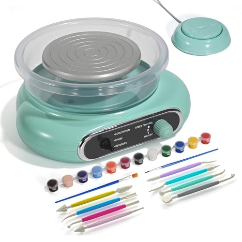 Mini Pottery Wheel Kit, 4.7'' Pottery Wheel for Kids Adults, Adjustable Speed Pottery Kit with 8 Sculpting Tools & 12 Paints