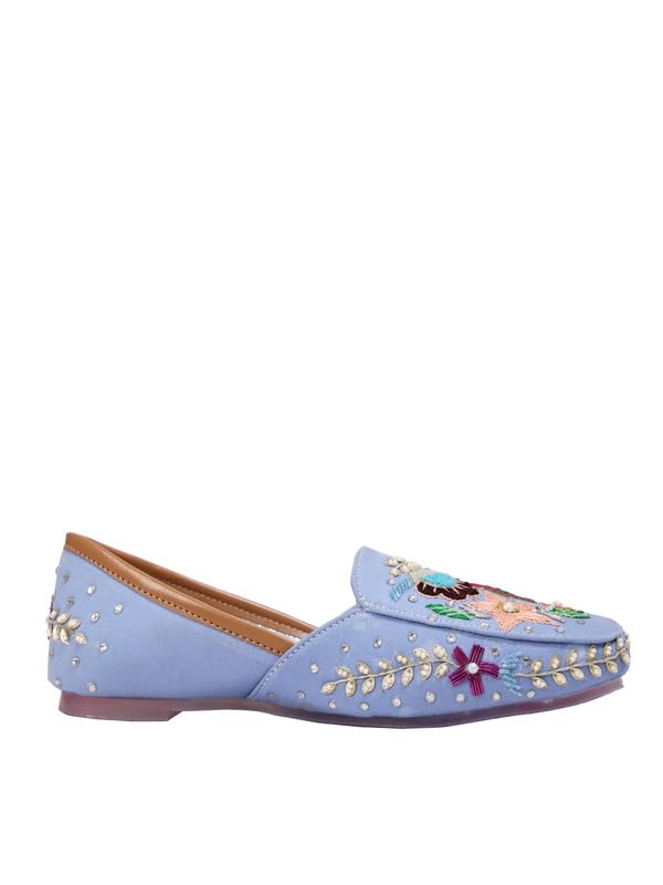 Women's Ethnic Jutti | Handcrafted Traditional Slip-On Flat Footwear | Comfortable Cushioned Wedding, Festive Jutti for Women and Girls Sky Blue-image-28