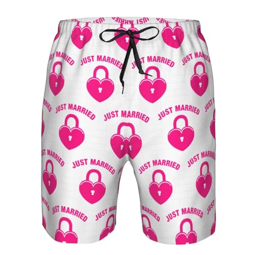 just Married Print Men's Beach Shorts Hawaiian Swim Trunks Quick Dry Summer Sports Bathing Suits4