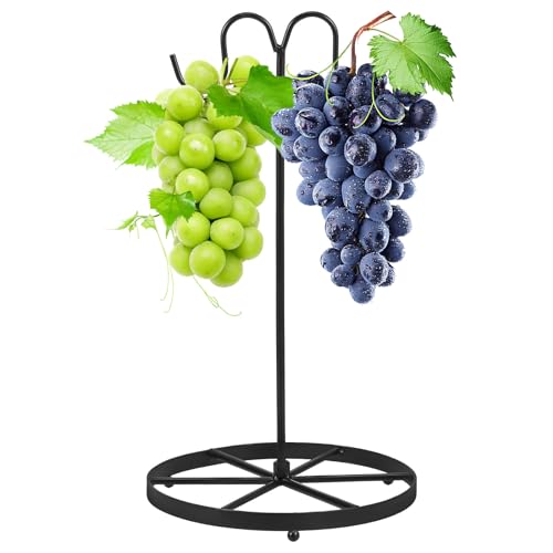 Banana Rack Banana Holder Stand Banana Holder with Hook & Stable Base Rust-Proof Metal Banana Hanger Multifunctional Banana Tree Stand for Fruit Micro Landscape Decorations Key Cookware(Double hook)