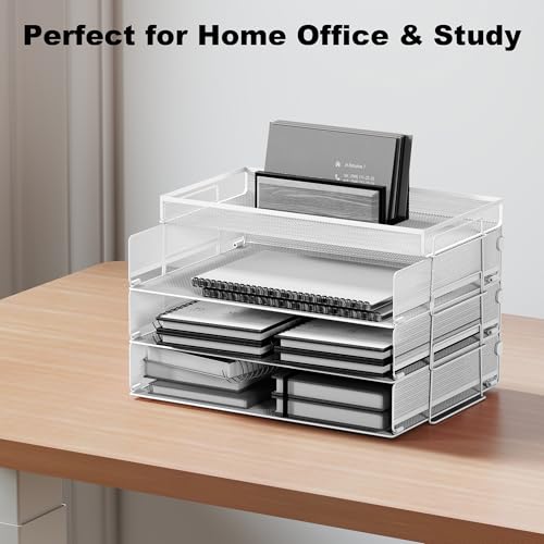 Bac à papier en maille blanche 4 niveaux : trieur de bureau A4 pliable