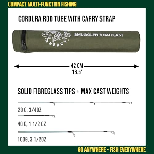 Rigged and Ready Smuggler 6 Baitcast Travel Fishing Rod + Case with 3 Tips - image 5