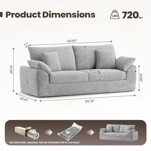 89.8" Cloud Boneless Sofa, Loveseat Couches with 4 Pillows, Modern Living Room 2 Seater Sofa for Small Space, No Assembly, Light Grey - Image 2
