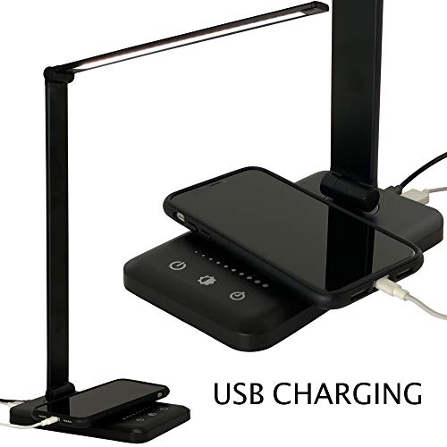 LED Desk Lamp with USB Charging Port, Smooth Touch Light Dimmer Switch with Adjustable Light Color Temperature Automatic Shut Off Feature (Black)