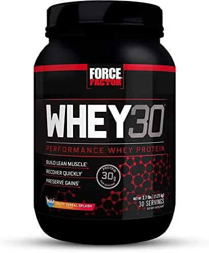 Force Factor WHEY30 Performance Whey Protein to Build Lean Muscle, Fruity Cereal, 48 Ounce